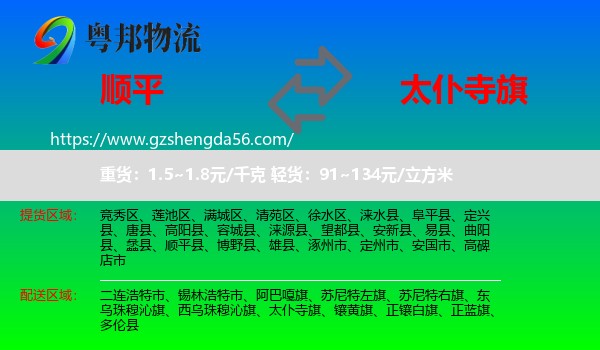 顺平县到太仆寺旗物流专线