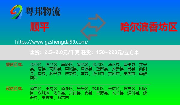 顺平县到香坊区物流专线
