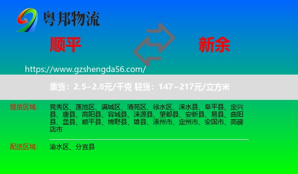 顺平县到新余物流