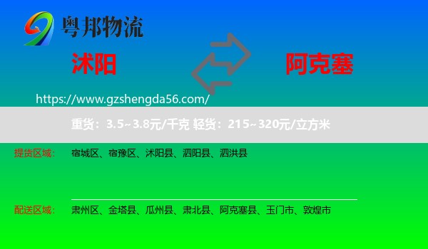沭阳县到阿克塞县物流专线