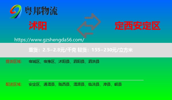 沭阳县到安定区物流专线
