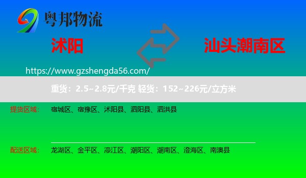 沭阳县到潮南区物流专线