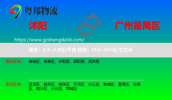 沭阳县到番禺区物流专线
