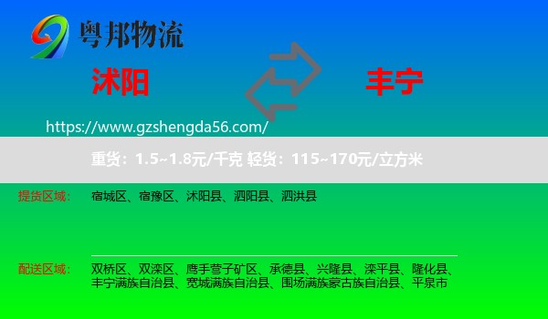 沭阳县到丰宁满族自治县物流专线