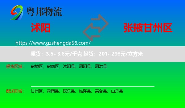 沭阳县到甘州区物流专线