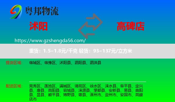 沭阳县到高碑店市物流专线
