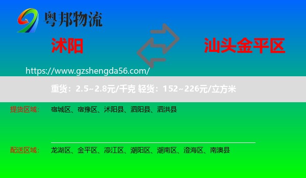 沭阳县到金平区物流专线