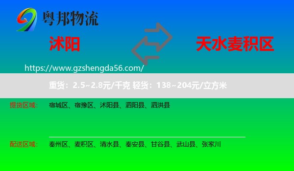 沭阳县到麦积区物流专线