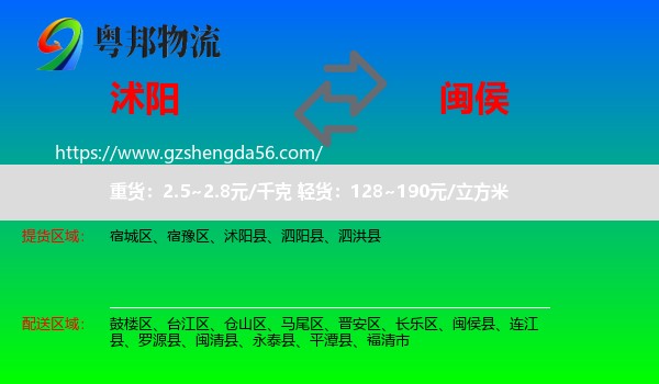 沭阳县到闽侯县物流专线