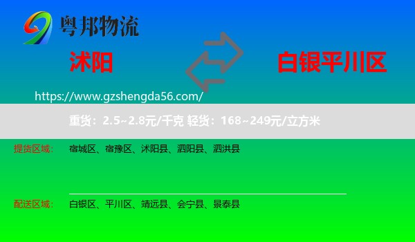 沭阳县到平川区物流专线