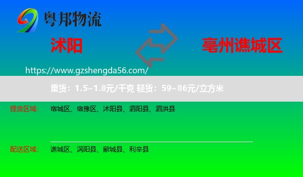 沭阳县到谯城区物流专线
