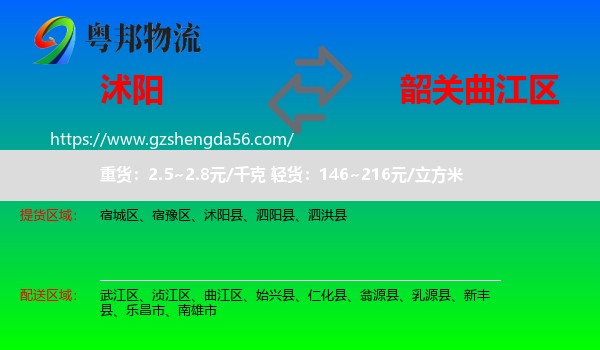 沭阳县到曲江区物流专线