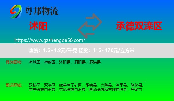 沭阳县到双滦区物流专线