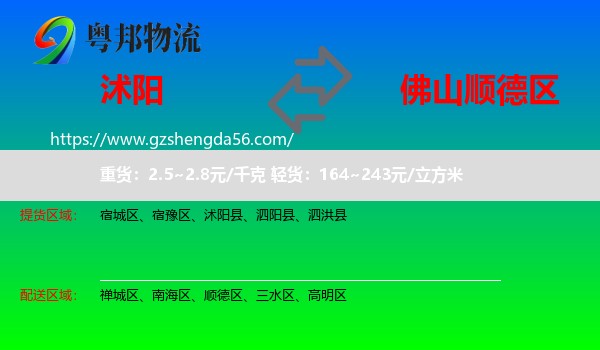 沭阳县到顺德区物流专线