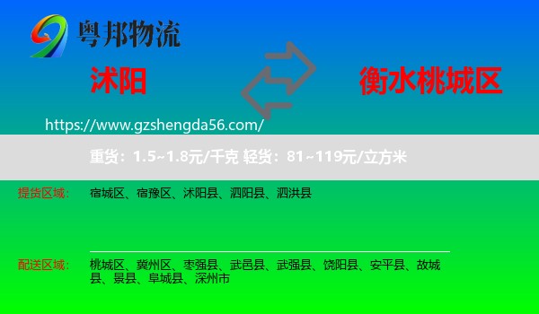 沭阳县到桃城区物流专线