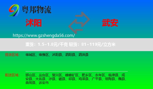 沭阳县到武安市物流专线