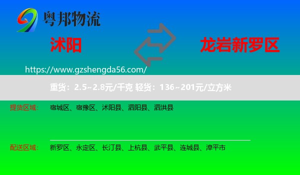 沭阳县到新罗区物流专线