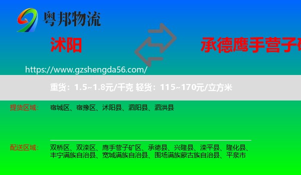 沭阳县到鹰手营子矿区物流专线