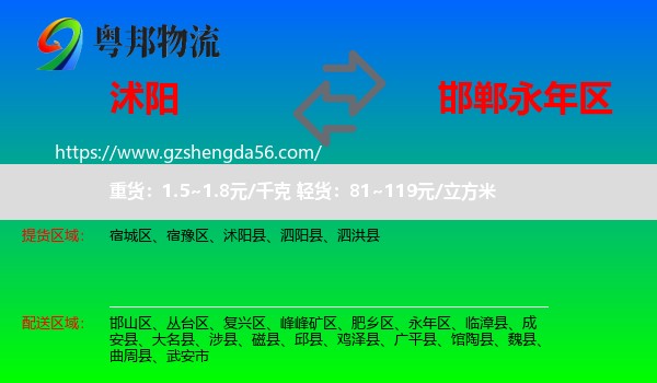 沭阳县到永年区物流专线