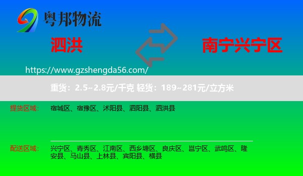 泗洪县到兴宁区物流专线