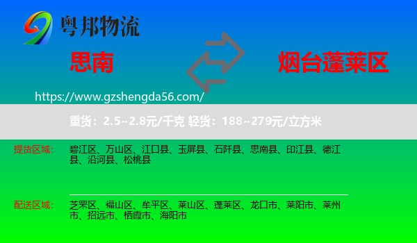 思南县到蓬莱区物流专线
