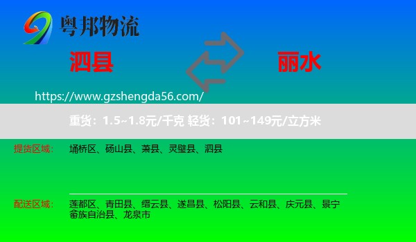 泗县到丽水物流专线