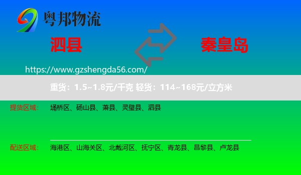 泗县到秦皇岛物流专线
