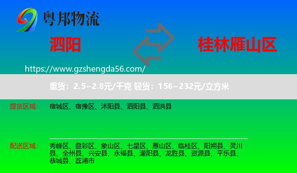 泗阳县到雁山区物流专线