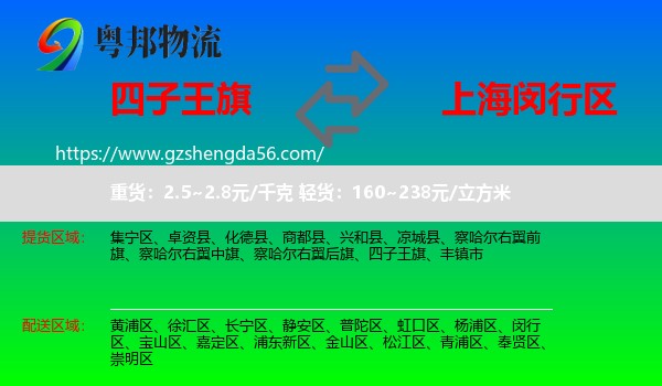 四子王旗到闵行区物流专线