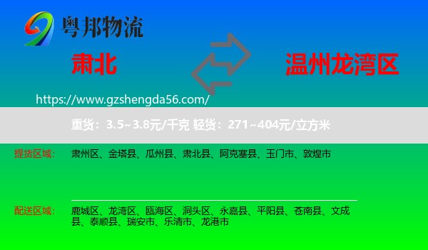 肃北县到龙湾区物流专线