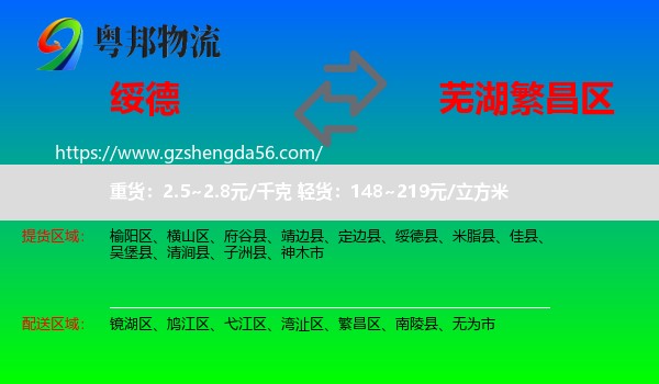 绥德县到繁昌区物流专线