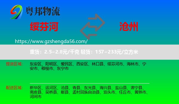 绥芬河市到沧州物流