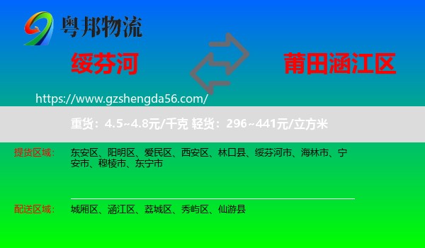 绥芬河市到涵江区物流专线
