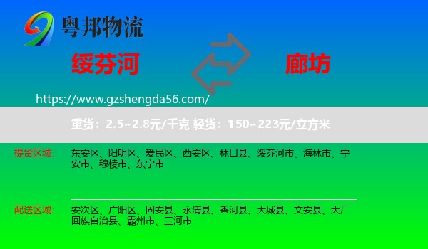 绥芬河市到廊坊物流