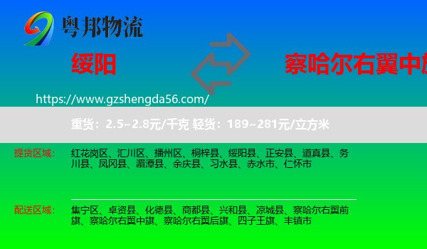绥阳县到察哈尔右翼中旗物流专线