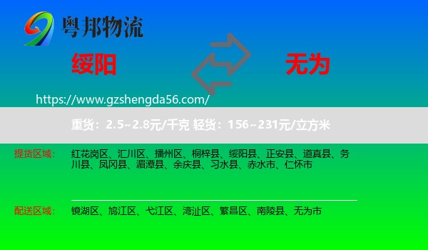 绥阳县到无为市物流专线