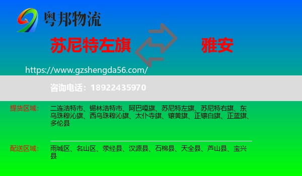 苏尼特左旗到雅安物流