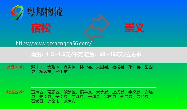 宿松县到崇义县物流专线