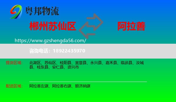 苏仙区到阿拉善盟物流专线
