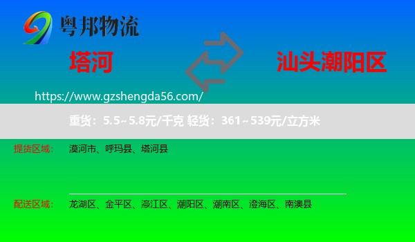 塔河县到潮阳区物流专线