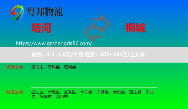 塔河县到桐城市物流专线