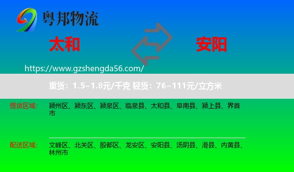 太和县到安阳物流专线