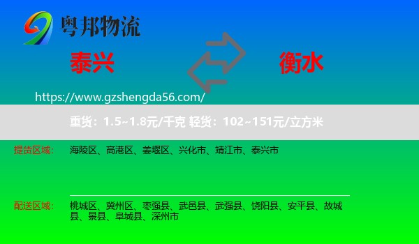 泰兴市到衡水物流专线