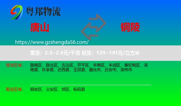 唐山到铜陵物流