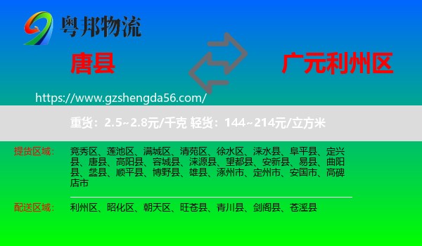 唐县到利州区物流专线
