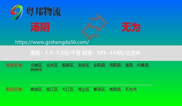 汤阴县到无为市物流专线