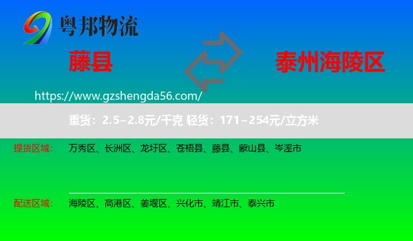 藤县到海陵区物流专线