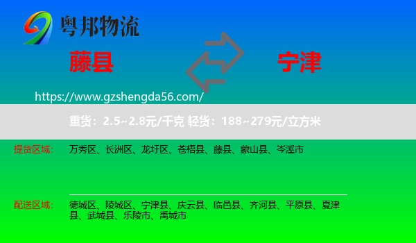藤县到宁津县物流专线