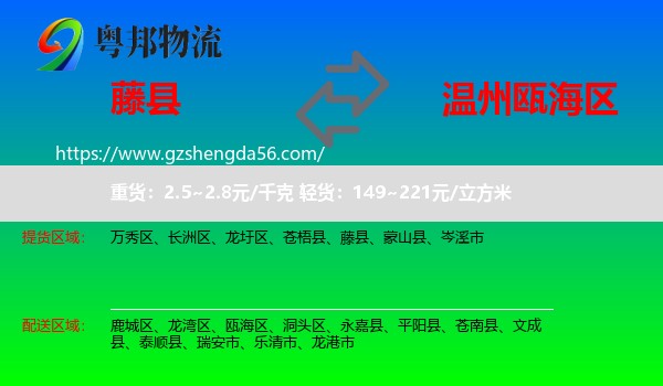 藤县到瓯海区物流专线