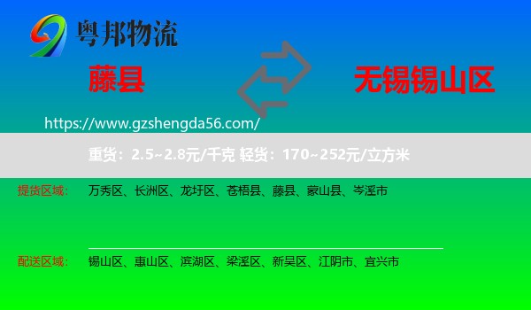 藤县到锡山区物流专线